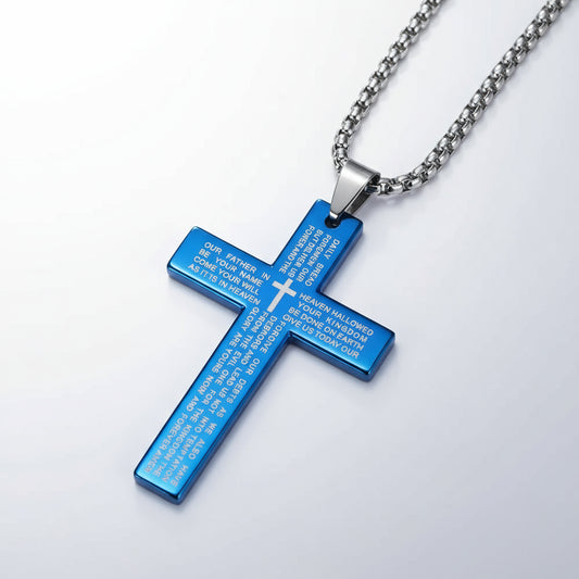 Cross Necklace Engraved with The Lords Prayer