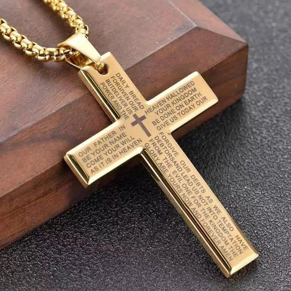 Cross necklace. Engraved with The Lords Prayer.