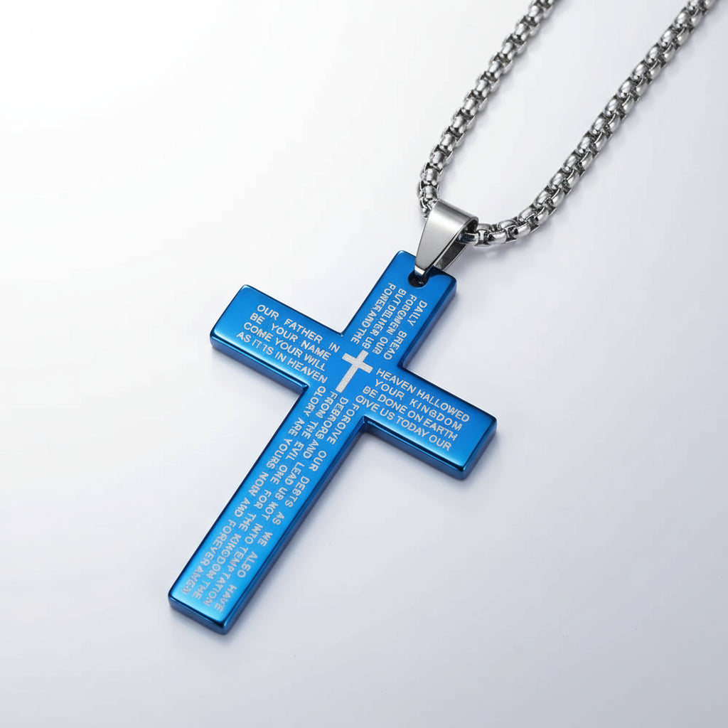 Cross Necklace Engraved with The Lords Prayer
