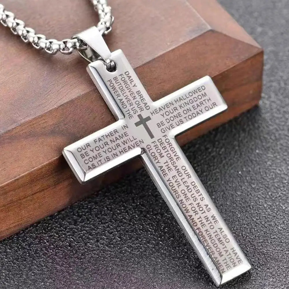 Cross necklace. Engraved with The Lords Prayer.