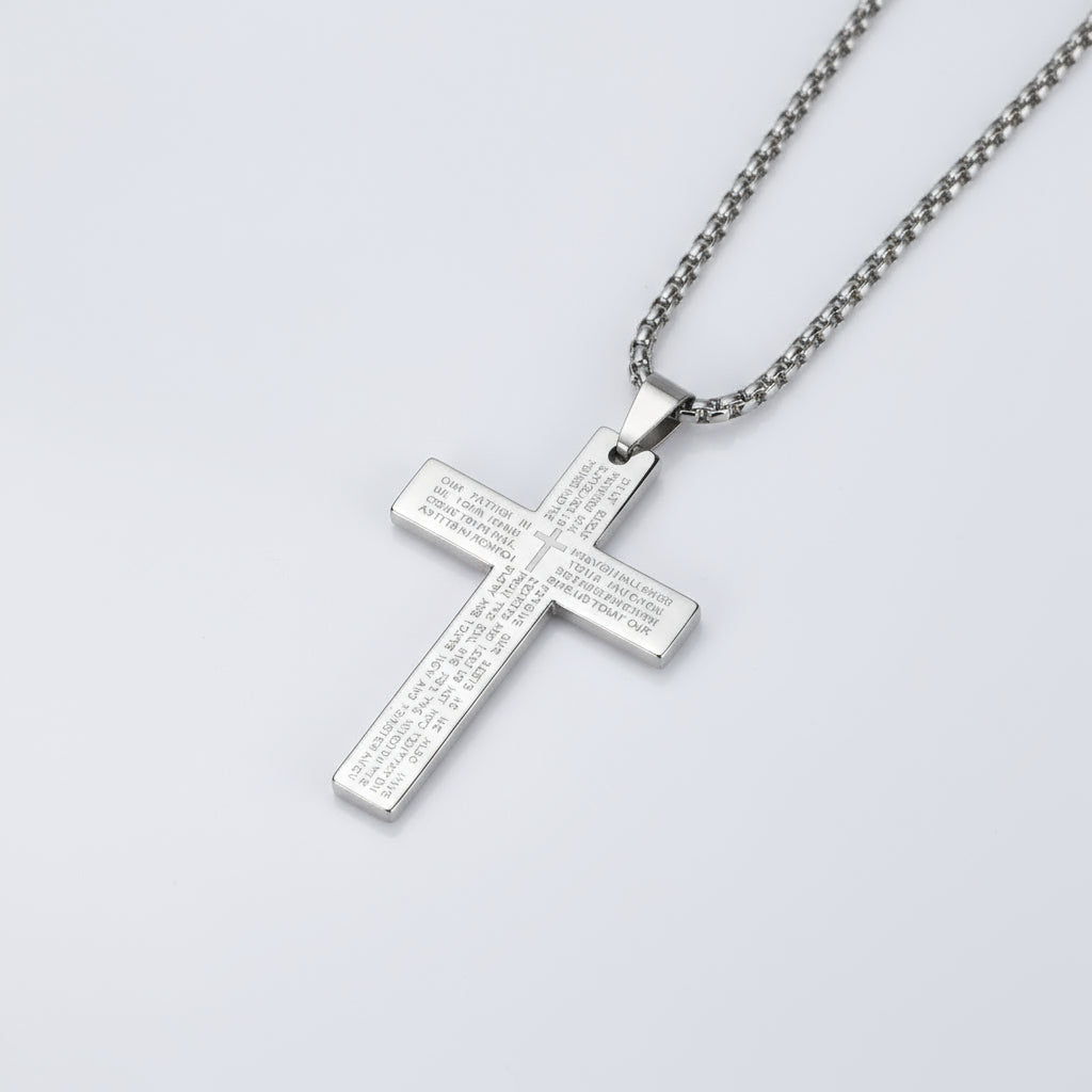 Cross Necklace Engraved with The Lords Prayer