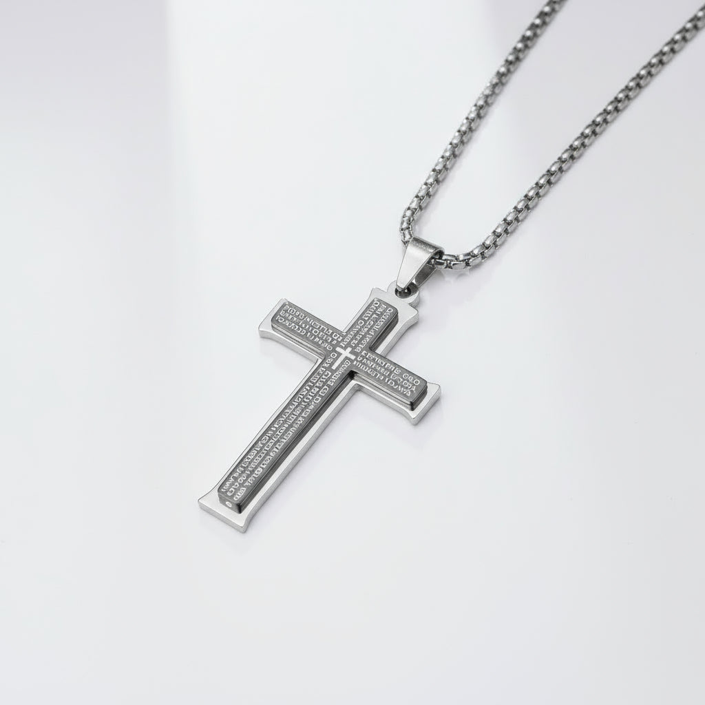 Cross Necklace Engraved with The Lords Prayer