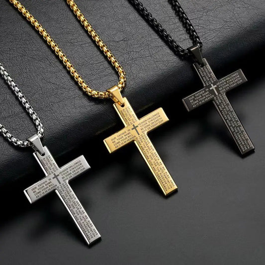 Cross necklace. Engraved with The Lords Prayer.