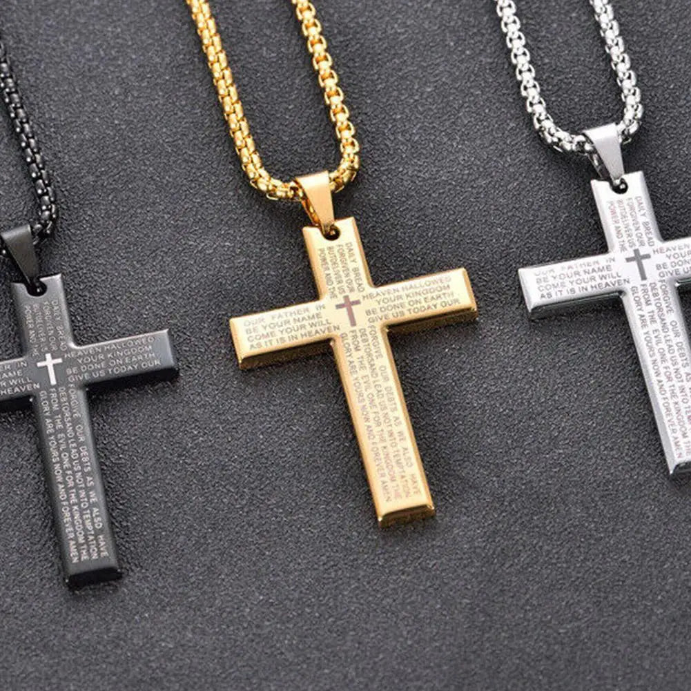 Cross necklace. Engraved with The Lords Prayer.